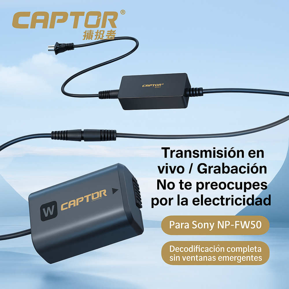 Adaptador de Corriente y Batería Dummy Captor NP-FW50 para Sony