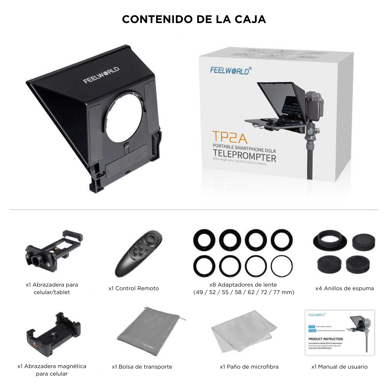 Teleprompter portátil TP2A para cámaras DSLR y celulares