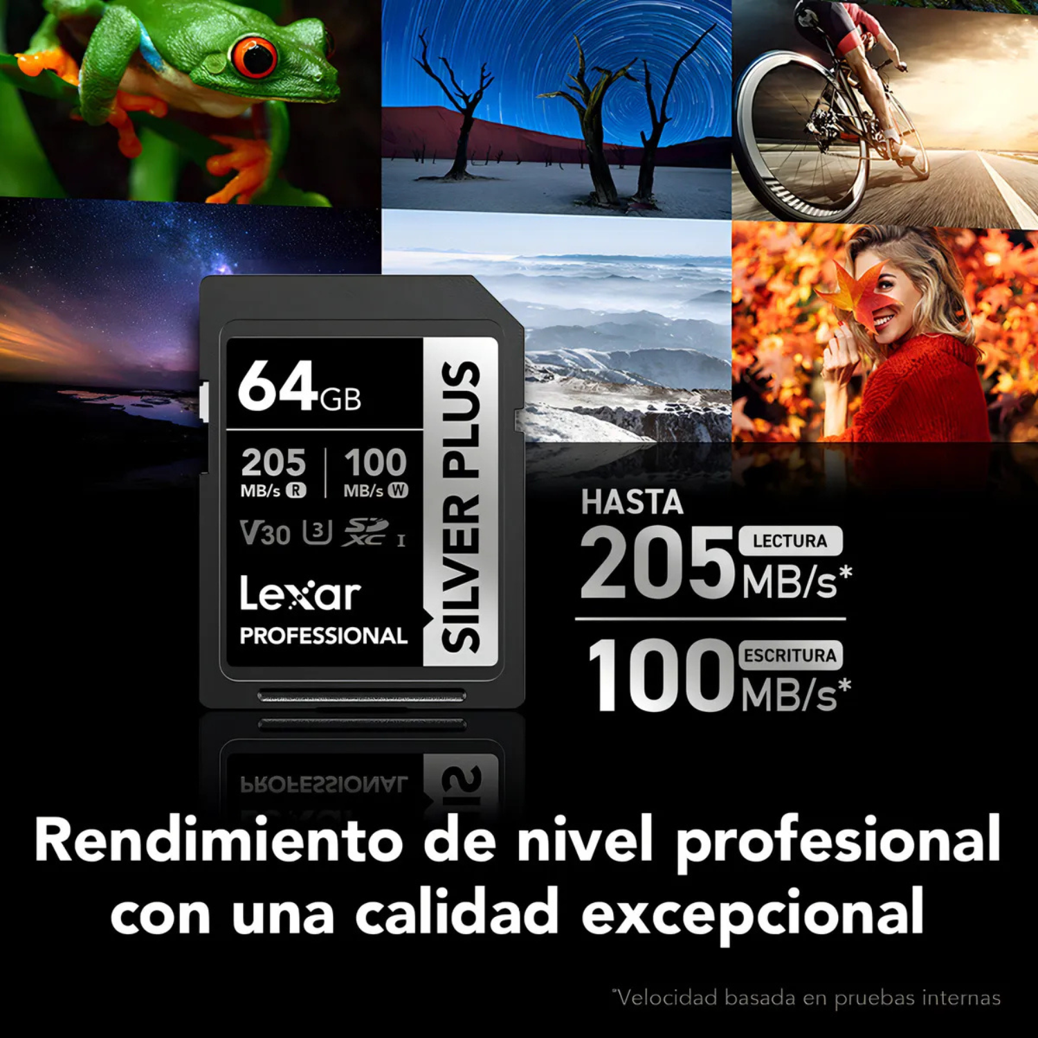Memoria SDXC U3 V30 Lexar Professional 64GB - W:100MB/s -R:205MB/s SILVER PLUS