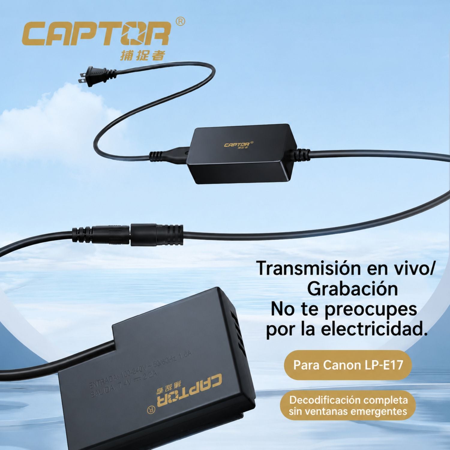 Adaptador de Corriente y Batería Dummy Captor LP-E17 para Canon
