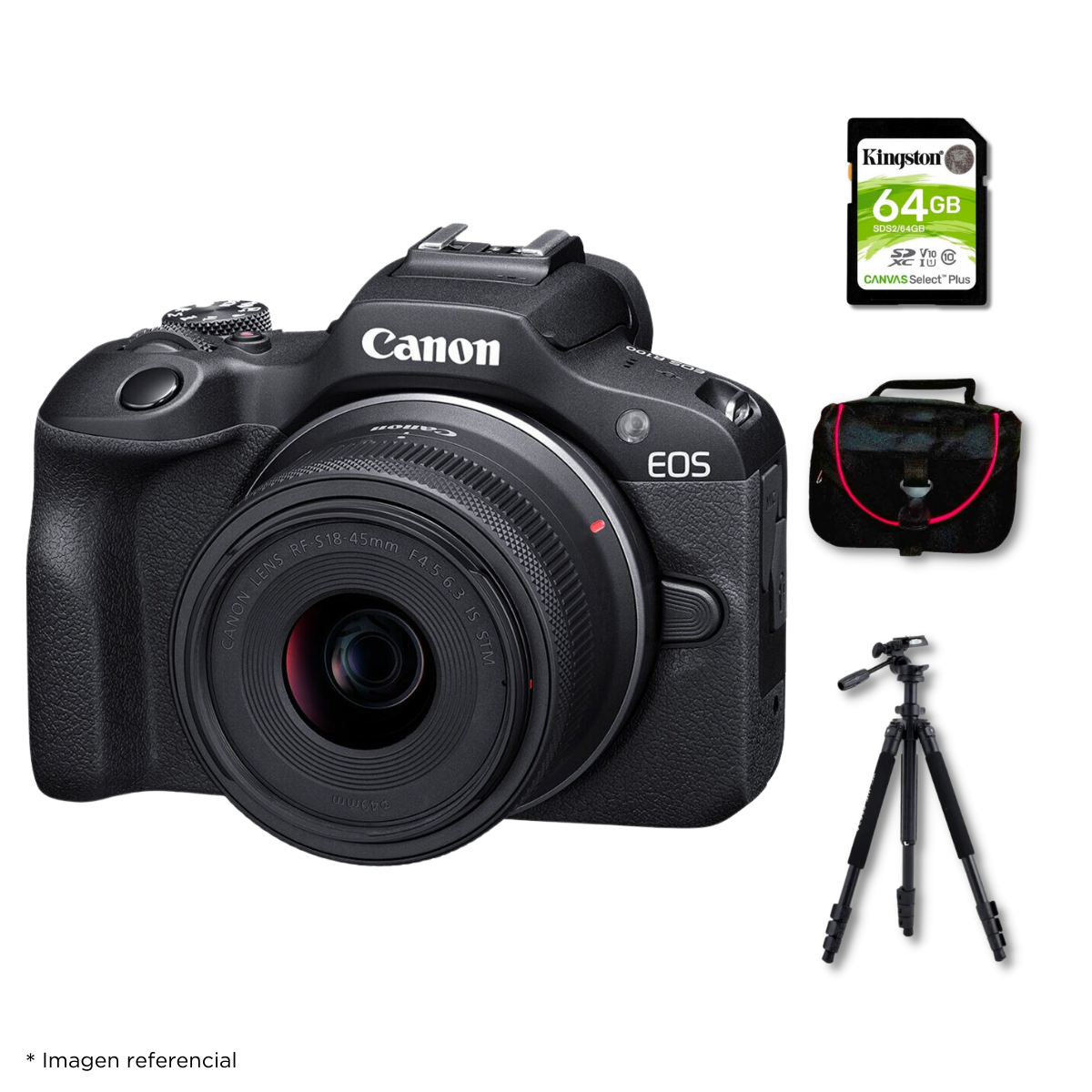 Cámara Canon Mirrorless EOS R100 + Lente RF S 18-45mm f/4.5-6.3 IS STM