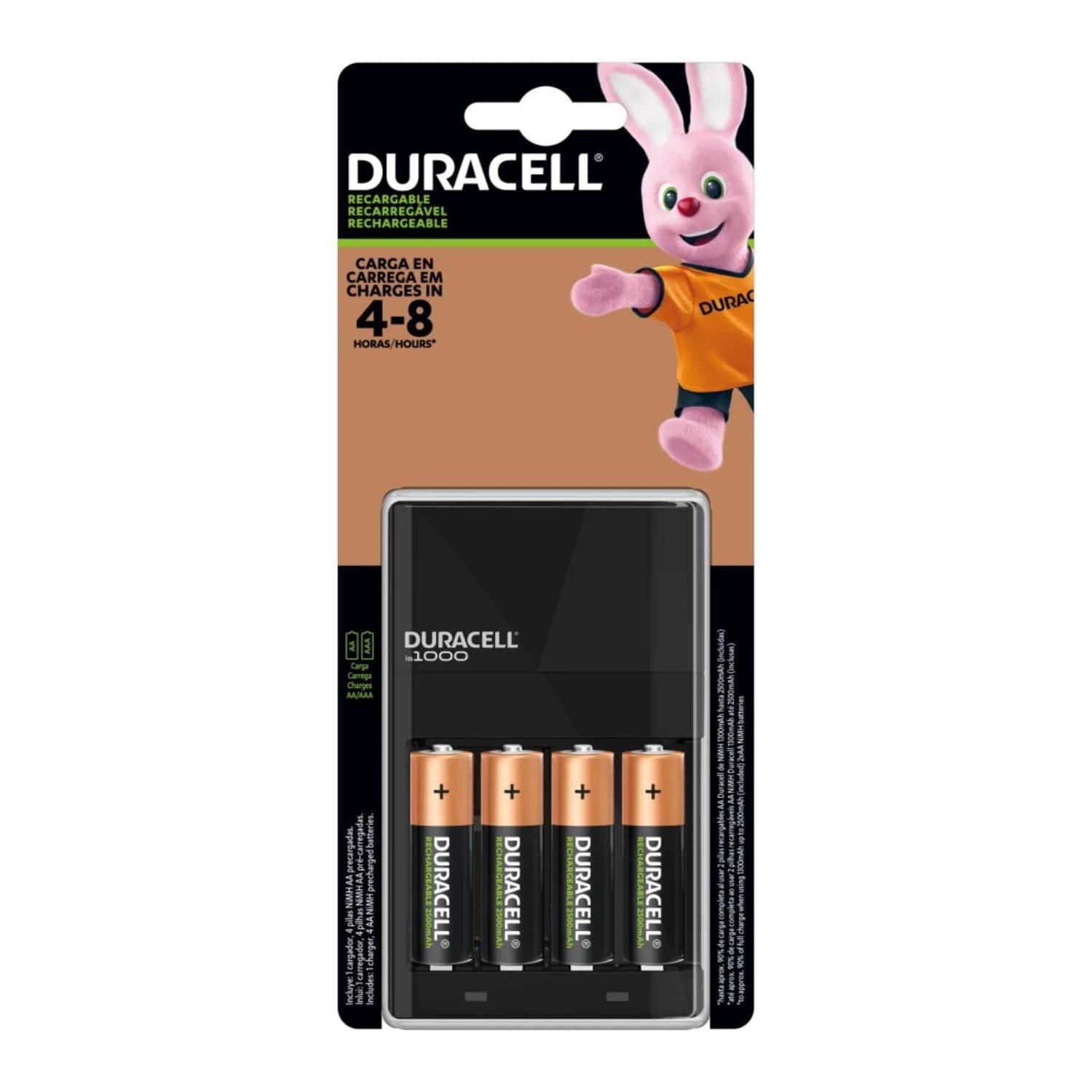 Kit Pilas Recargables 2500 mAh +Cargador + 4 pilas recargables AAA