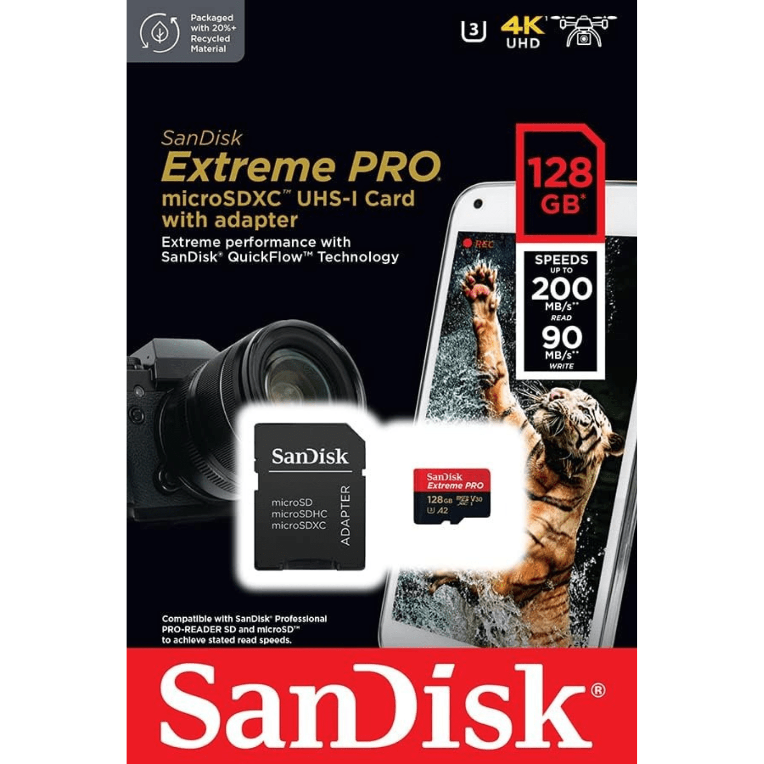 Memoria Sandisk Extreme Pro MicroSDXC 128gb 200mb/s con adaptador SD