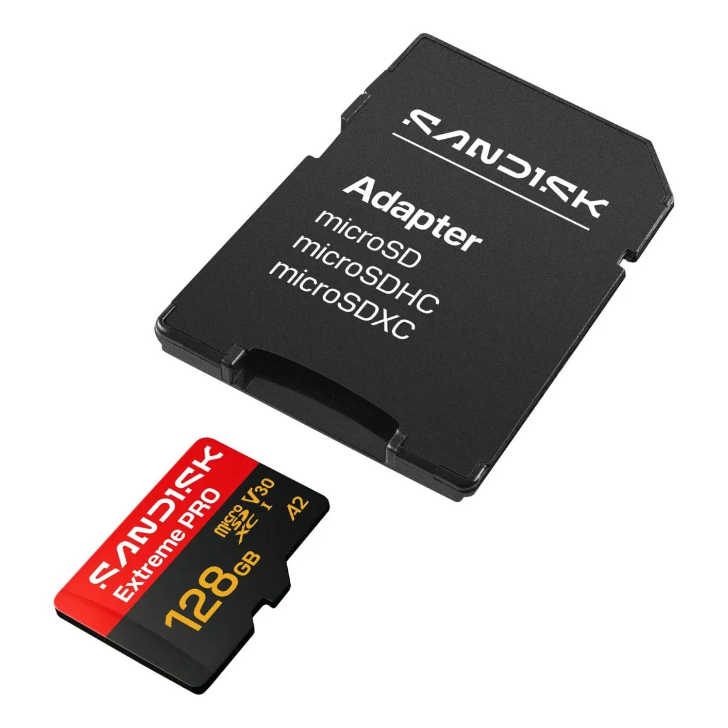 Memoria MicroSD SanDisk Extreme PRO 128GB V30 U3 UHS-I A2 R:250MB/s 4K con adaptador SD