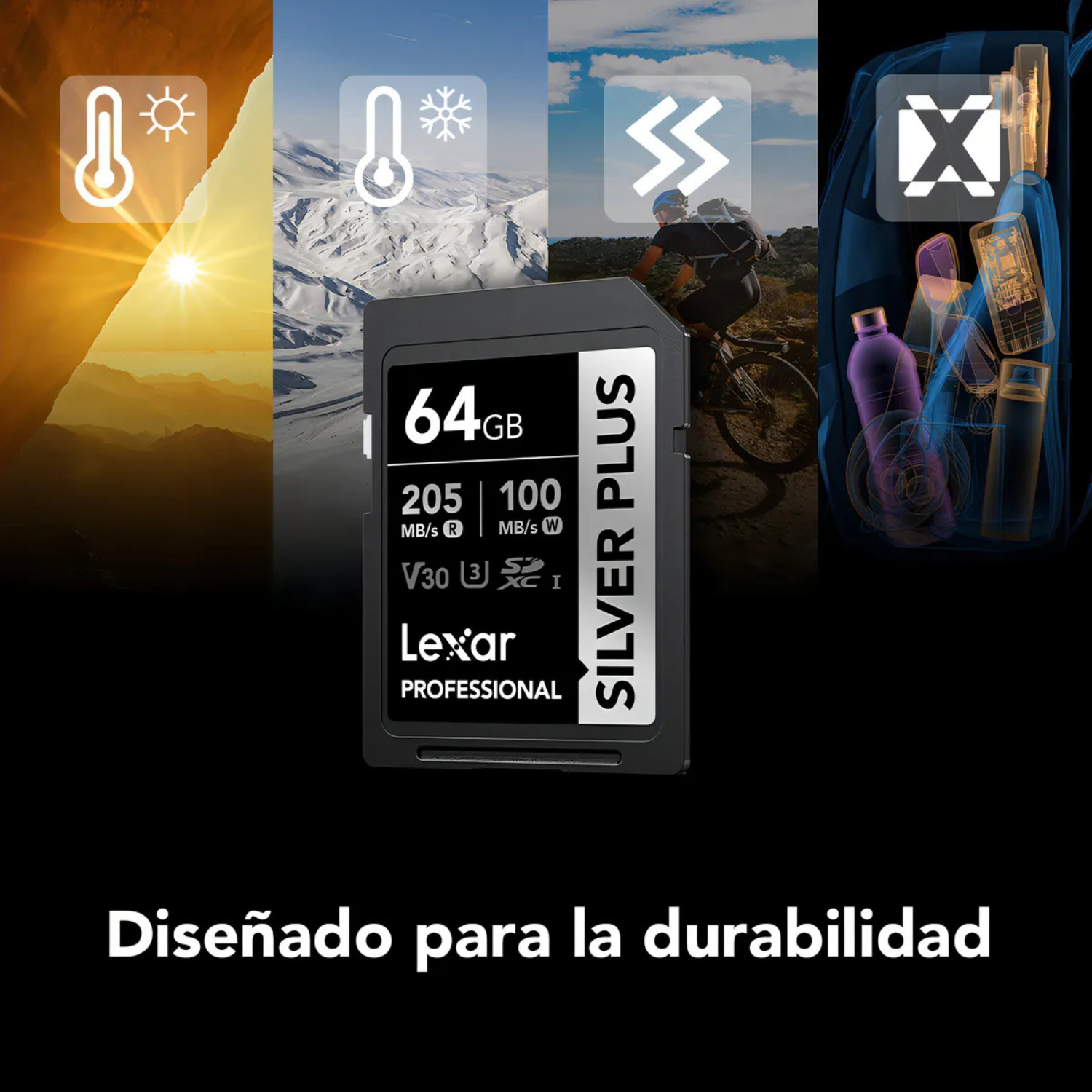 Memoria SDXC U3 V30 Lexar Professional 64GB - W:100MB/s -R:205MB/s SILVER PLUS