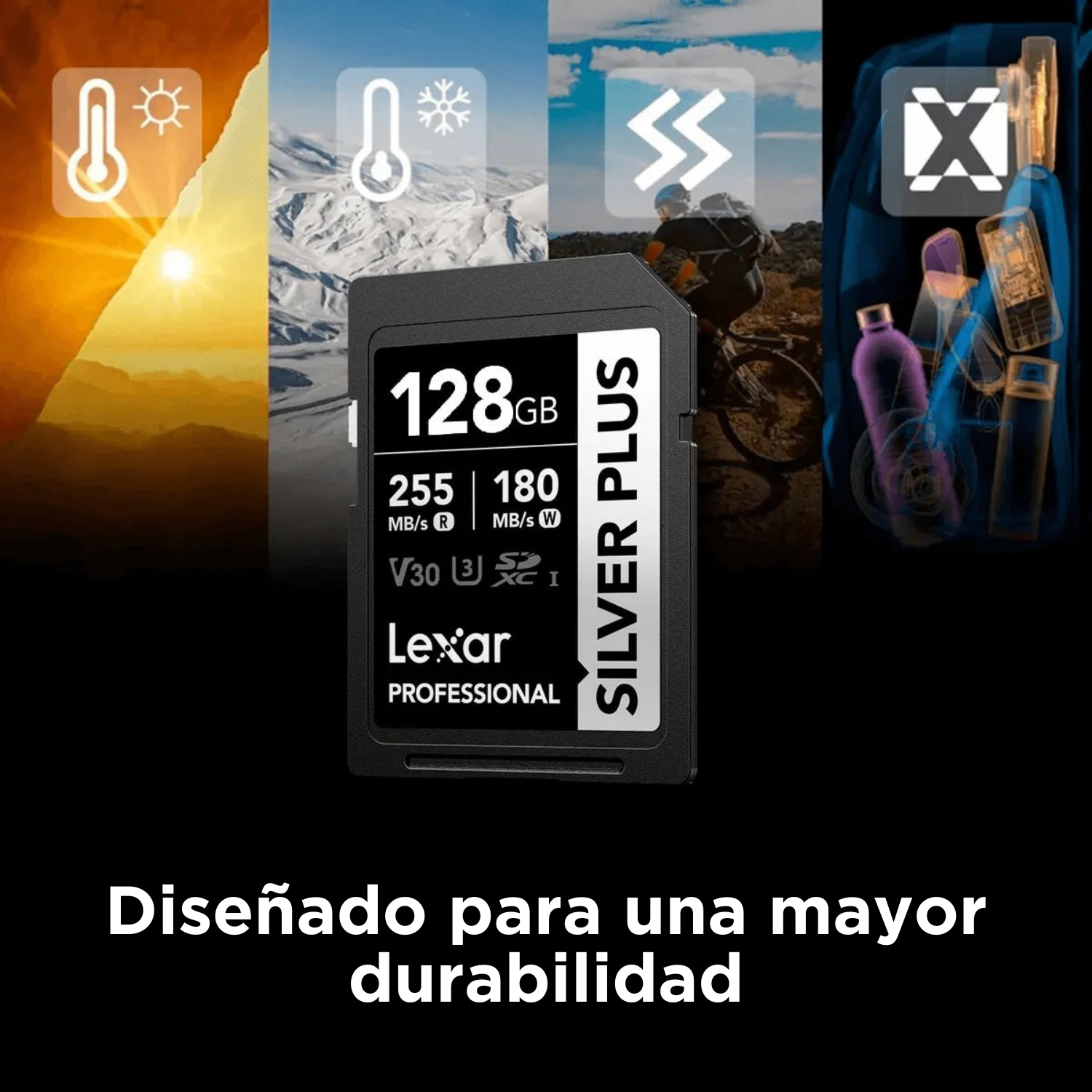 Memoria SDXC U3 V30 Lexar Professional 128GB - W:180MB/s -R:255MB/s SILVER PLUS