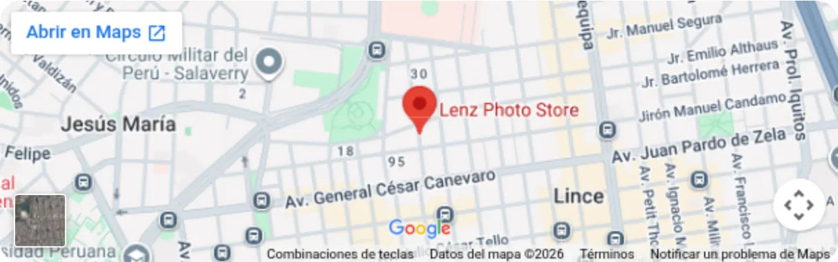 Mapa de ubicación de Lenz Photo Store, Jirón Garcilaso de la Vega 1721, Lince